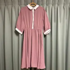 ピンク 半袖 ワンピース ボタン付き
