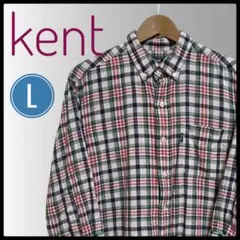 kent チェック柄 7分袖　ボタンダウンシャツ Lサイズ　men's