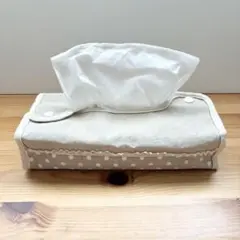 ナチュラル ティッシュカバー 布製 ドット柄 ケース