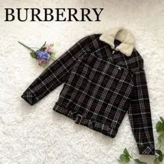 美品♪バーバリーブルーレーベル/ボア風中綿ジャケット☆チェック ホース刺繍