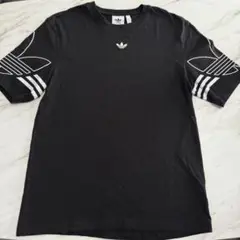 【美品】USA古着アディダス 2019年製トレフォイル刺繍ロゴ 半袖Tシャツ 黒