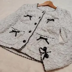 【美品】インゲボルグ、INGEBORG、透かし編みカーディガン、ノーカラー