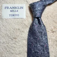 【美品】フランクリンミルズ　ネクタイ　ネイビー　刺繍