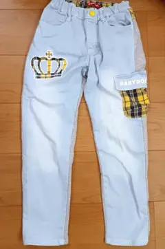 ベビードール　デニム　ライトブルー　チェック　パンツ