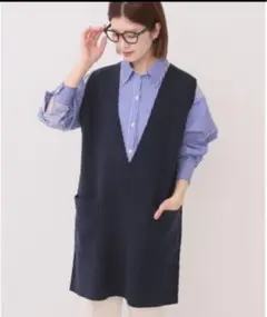 スピックアンドスパン ニットベスト ネイビー