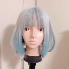 シルバー 水色 グラデーション ウィッグ ミディアム