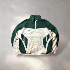 90s reebokナイロンジャケット刺繍ロゴグリーン緑白短丈ボックスY2K
