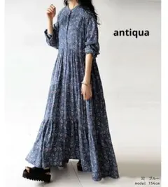 美品　アンティカ　ペイズリー柄 ティアードワンピース　完売品　ブルー　ゆったり