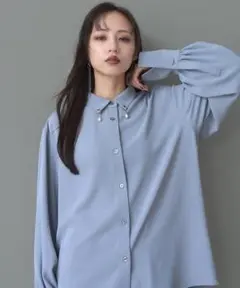 【美品】HARE　エリパーツシャツ　ブルー　ブラウス