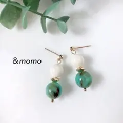 77 スワロフスキーバニラ×ブルーマーブル　ハンドメイド　ピアス　イヤリング