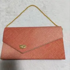 美品　オレンジ✕ゴールド 2wayクラッチバッグ 金色ロゴ付き 送料込