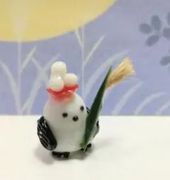 ガラス細工ミニチュア　お月見シマエナガ