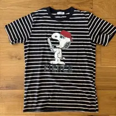 スヌーピー ストライプ Tシャツ Mサイズ ブラック