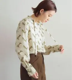 極美品★ノンブルアンペール　ホースドットPT　ボウタイブラウス