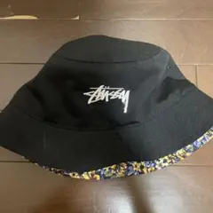 STUSSY バケットハット フラワー 花柄 リバーシブル ブラック