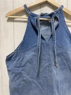 ハルターネックデニムトップ Sサイズ