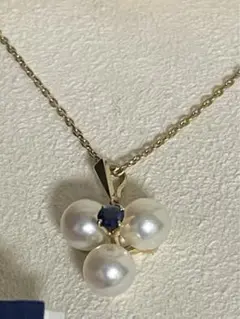 ミキモト!K14 サファイアパール3粒 ネックレス 44センチ 美品