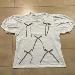リボン付きホワイトTシャツ　M
