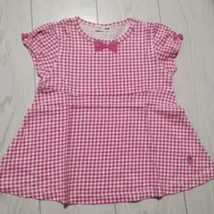 【美品！】ニットプランナー ピンクチェック 半袖Tシャツ 95cm☆