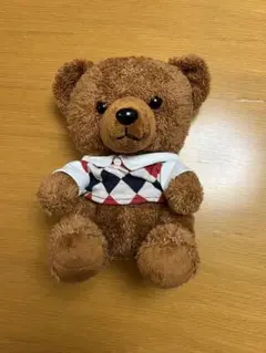 アーガイル柄の茶色のぬいぐるみ 約30cm