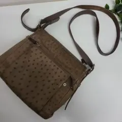 オーストリッチレザー ショルダーバッグ ブラウン