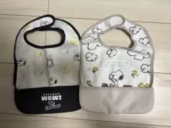 【新品未使用】SNOOPYスヌーピー食事用エプロン ブラック ベージュ2つセット