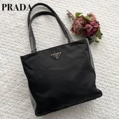 希少美品✨プラダ トートバッグ ハンドバッグ レザー 三角ロゴ 白タグ 黒