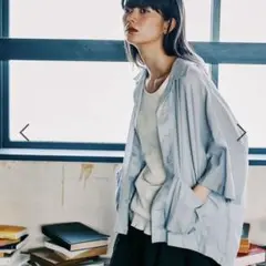 ニコアンド　モードノームコア　コットンシアーワークシャツ　サックス　M