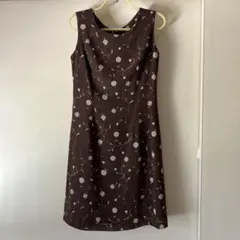 花柄ノースリーブワンピース ブラウン