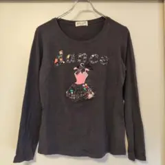 クランデール 長袖Tシャツ カットソー リボン 絵柄入り 黒