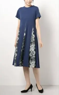 スカラー 花宇宙柄シフォン切替ワンピース