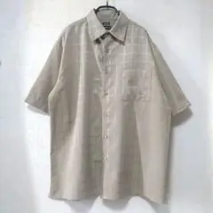 GEORGE スエード調 半袖シャツ L～XL ベージュ系 チェック柄 ゆったり