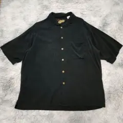 Caribean シルク100％ 黒ブラック無地 アロハシャツ 半袖シャツ 開