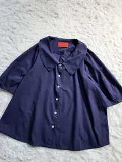 ソマリ　ネイビー　ビックカラーシャツ　ブラウス