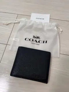 【美品】COACH ブラックレザー二つ折り 財布
