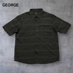 【205】GEORGEジョージ半袖ボタンダウンシャツ灰色グレーチェック柄2XL