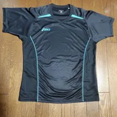 asics Vネックシャツ M 黒/青