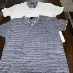 メンズビキ　ストライプデザイン VネックTシャツ 2枚セット