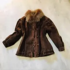 【ヴィンテージ・ファー付】毛皮スエード ジャケット コート ブラウン