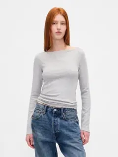 新品☆モダン ボートネックTシャツ　XS(S相当)　ライトヘザーグレー
