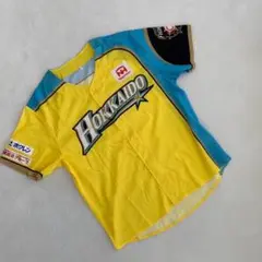 北海道日本ハムファイターズ 黄色 水色 野球シャツ 半袖 Fサイズ スポンサー