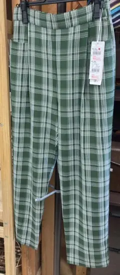 新品 テーパードパンツ チェック グリーン