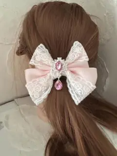 リボン ヘアクリップ 量産型 地雷 ゴスロリピンク