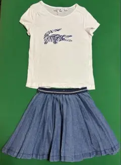 LACOSTE ゼブラ柄Tシャツとデニムプリーツスカートセット 116cm
