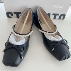 【美品】STACCATO リディアパールベルトフラットブラック22.5㎝