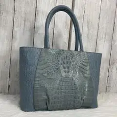 ●美品● カイマン×型押し バッグ トートバッグ 水色 ワニ革 クロコ