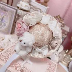 ドール用ミニ麦わら帽子 テディベアとお花￤(MDD MSD 幼SD)