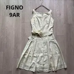 FIGNO フレア サテン風 ノースリーブ リボン ワンピース 9AR