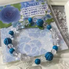 新品★天然石ブレスレット 薔薇 ターコイズ 水晶 パワーストーン 12月誕生石