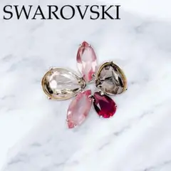 美品　SWAROVSKI ブローチ　花　フラワー　ピンク　クリスタル　シルバー